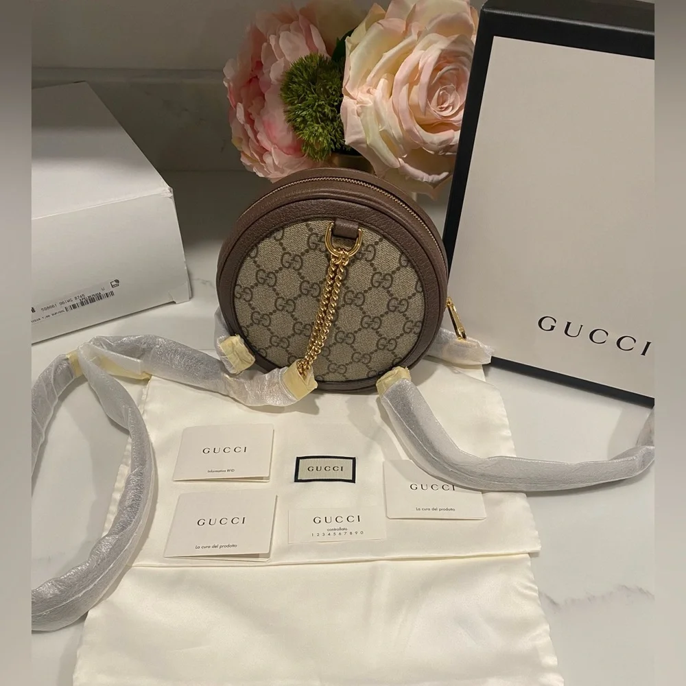 NEW!✨GUCCI✨GG GUCCISSIMA SUPREME & LEATHER ROUND BACKPACK SHOULDER CROSSBODY BAG - Picture 3 of 15